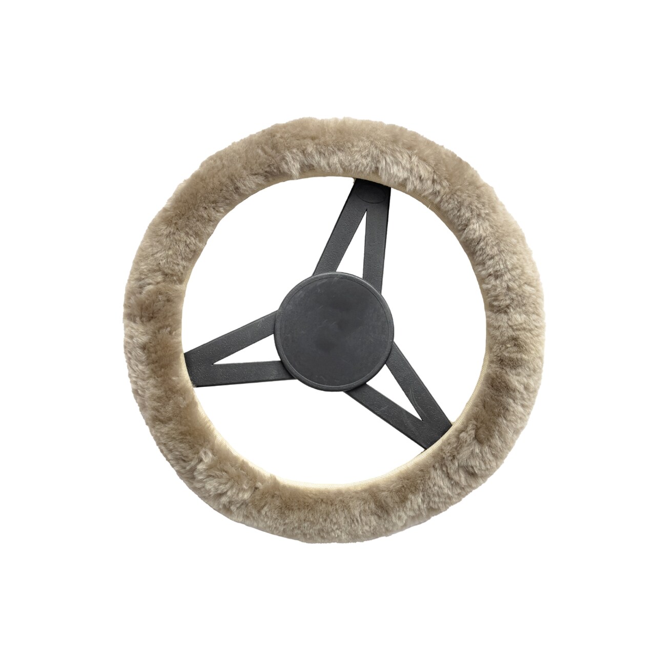 Natural Sheepskin Steering Wheel Cover Taupe 14-16 Inch Universal Fit